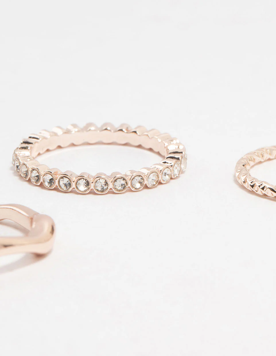 Rose Gold Plated Molten & Diamante Rings 6-Pack - Image 3