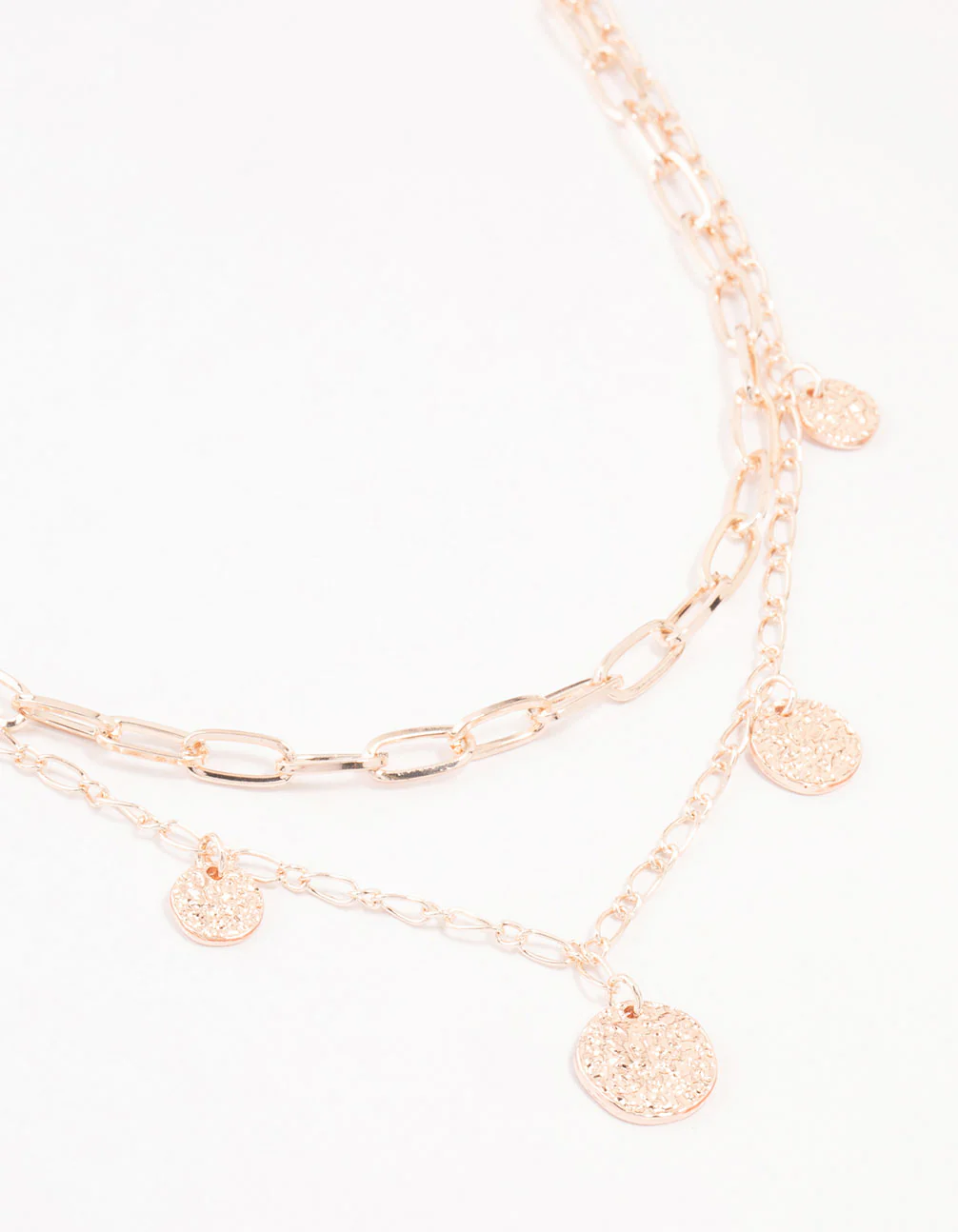 Rose Gold Plated Molten Disc Drop Layered Necklace
