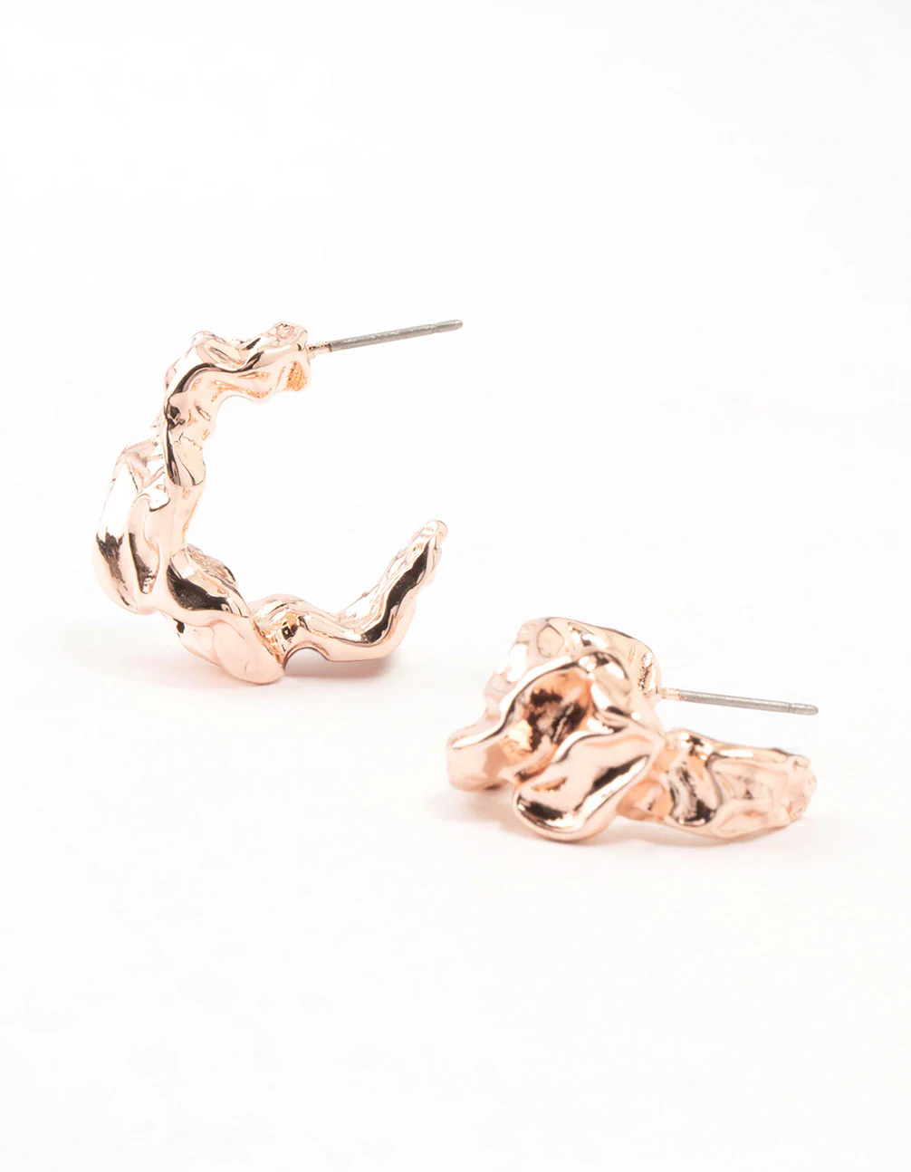 Rose Gold Plated Molten Metal Mini Hoop Earrings - Image 2