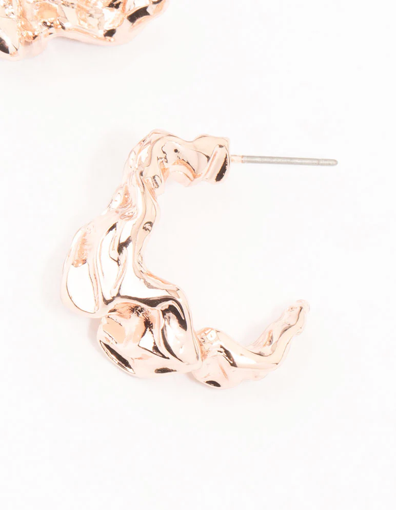Rose Gold Plated Molten Metal Mini Hoop Earrings - Image 3