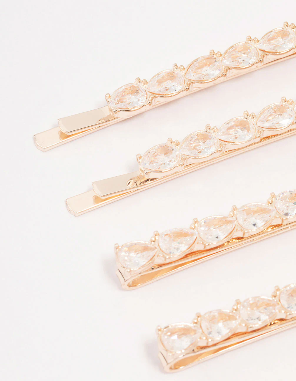Rose Gold Pear Crystal Hair Clip 4-Pack - Image 2