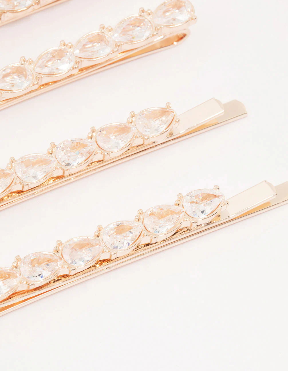 Rose Gold Pear Crystal Hair Clip 4-Pack - Image 3
