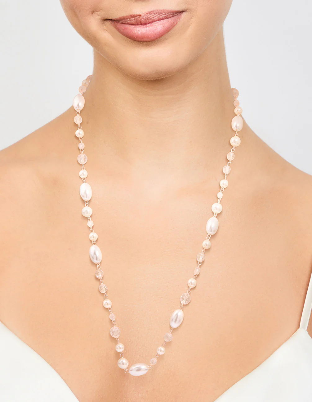 Rose Gold Pearl Beaded Long Necklace - Image 2
