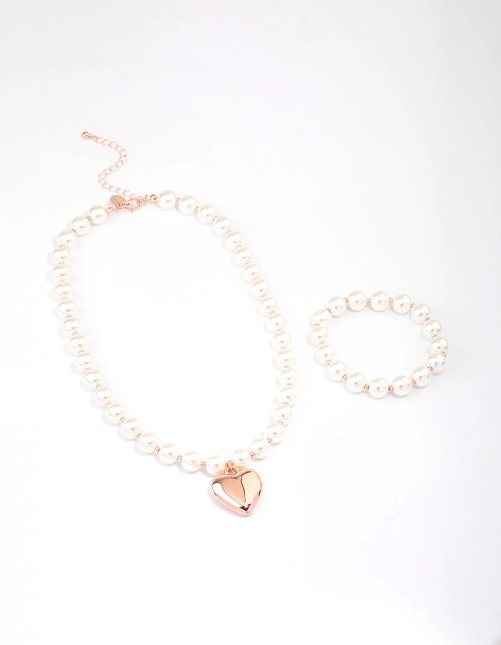 Rose Gold Pearl Puffy Heart Matching Jewellery Set - Image 2