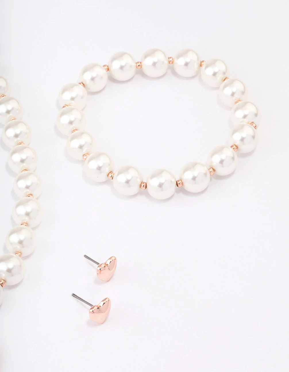 Rose Gold Pearl Puffy Heart Matching Jewellery Set - Image 3