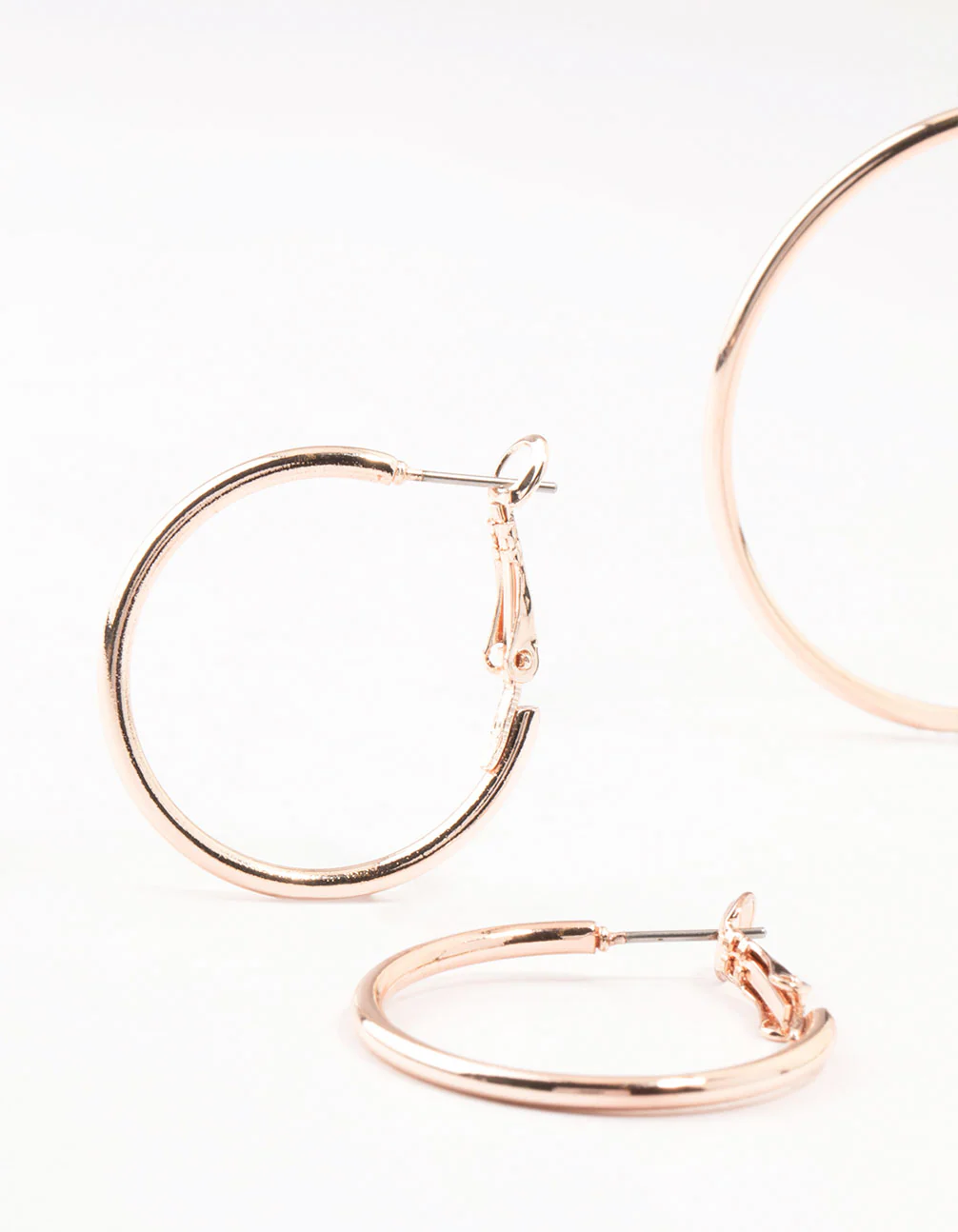 Rose Gold Plated Plain Hoop Earrings 3-Pack - Image 2