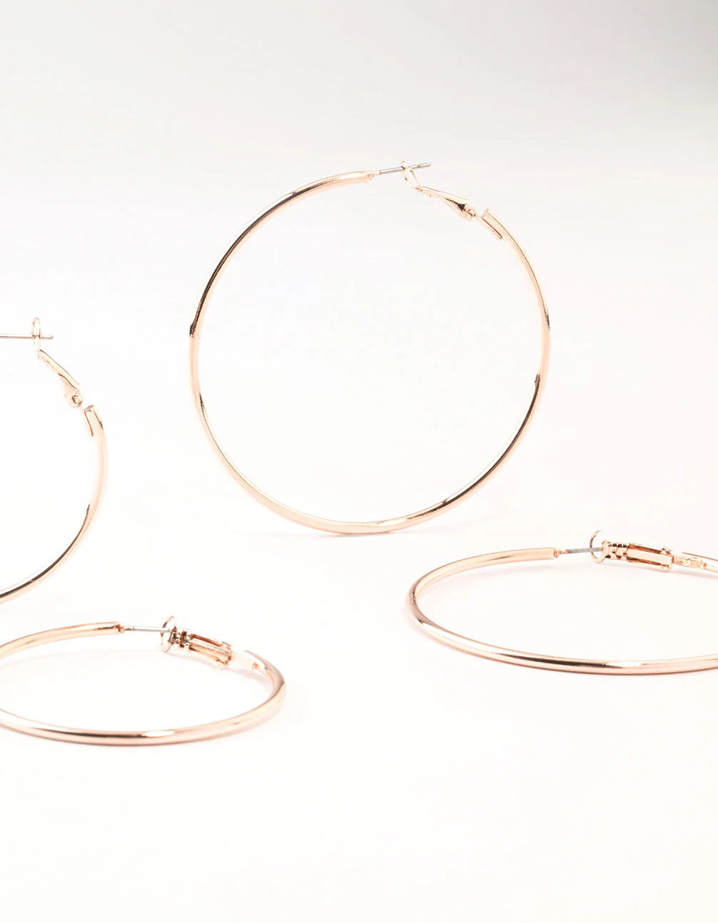 Rose Gold Plated Plain Hoop Earrings 3-Pack - Image 3