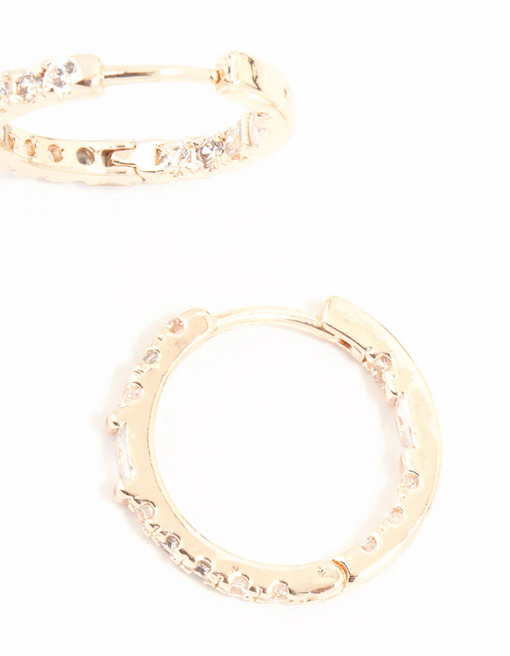 Rose Gold Plated Baguette Pave Diamante Hoop Earrings - Image 3
