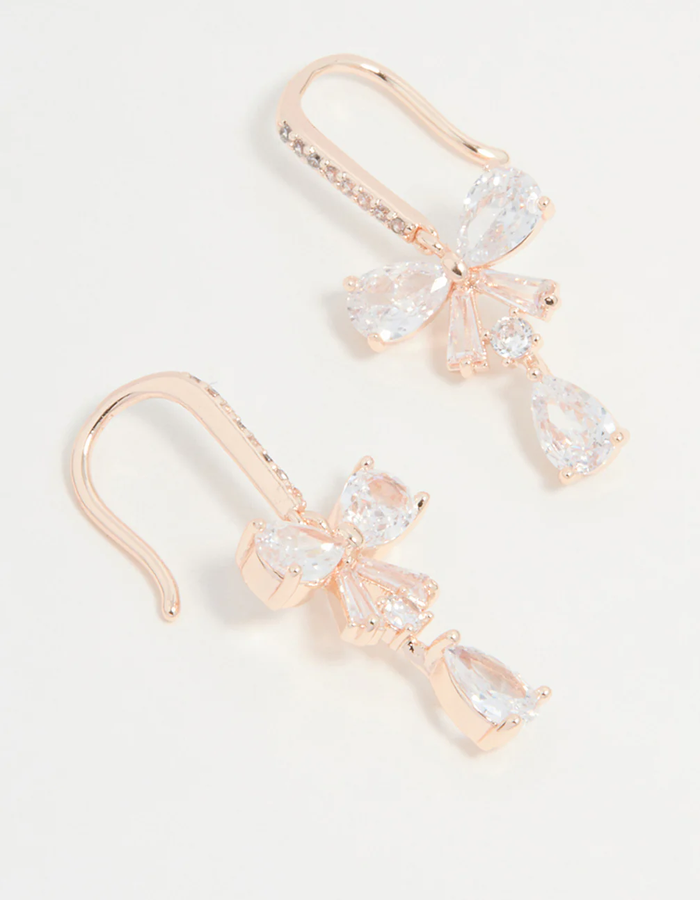 Rose Gold Plated Cubic Zirconia Bow Drop Earrings