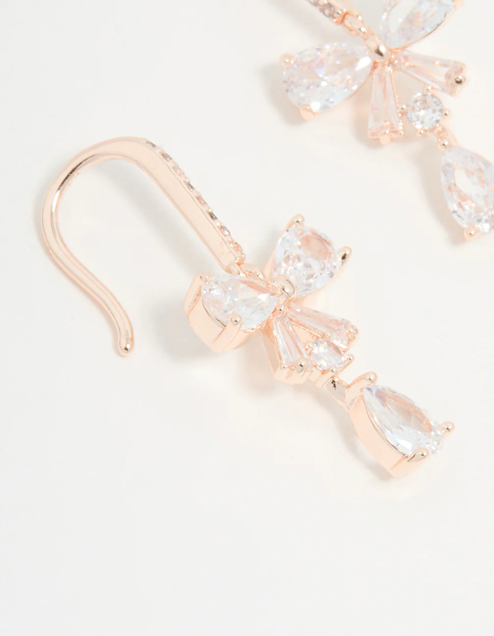 Rose Gold Plated Cubic Zirconia Bow Drop Earrings - Image 4