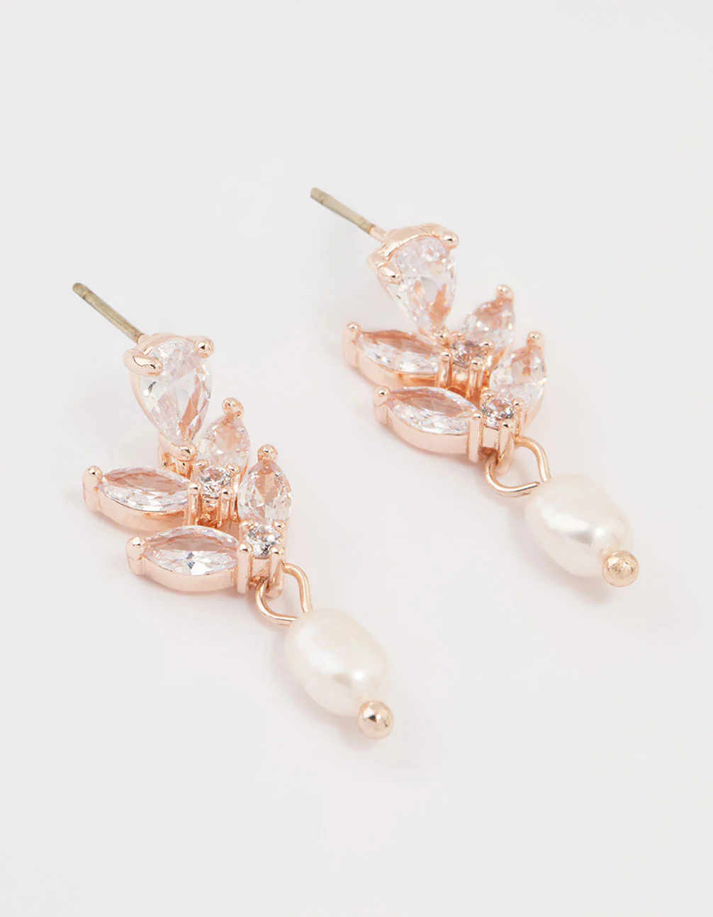 Rose Gold Plated Cubic Zirconia Freshwater Pearl Drop Earrings