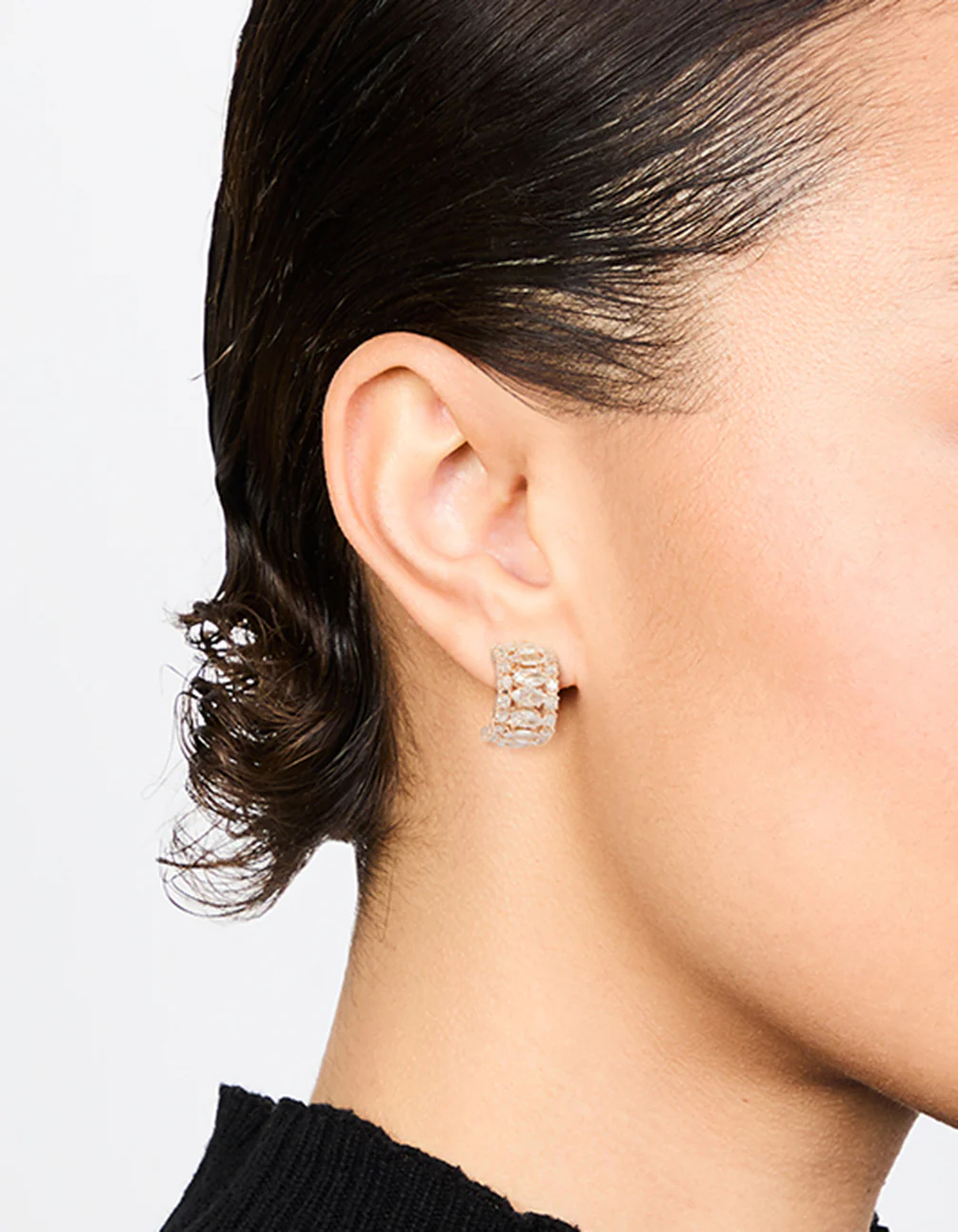 Rose Gold Plated Cubic Zirconia Medium Hoop Earrings - Image 2