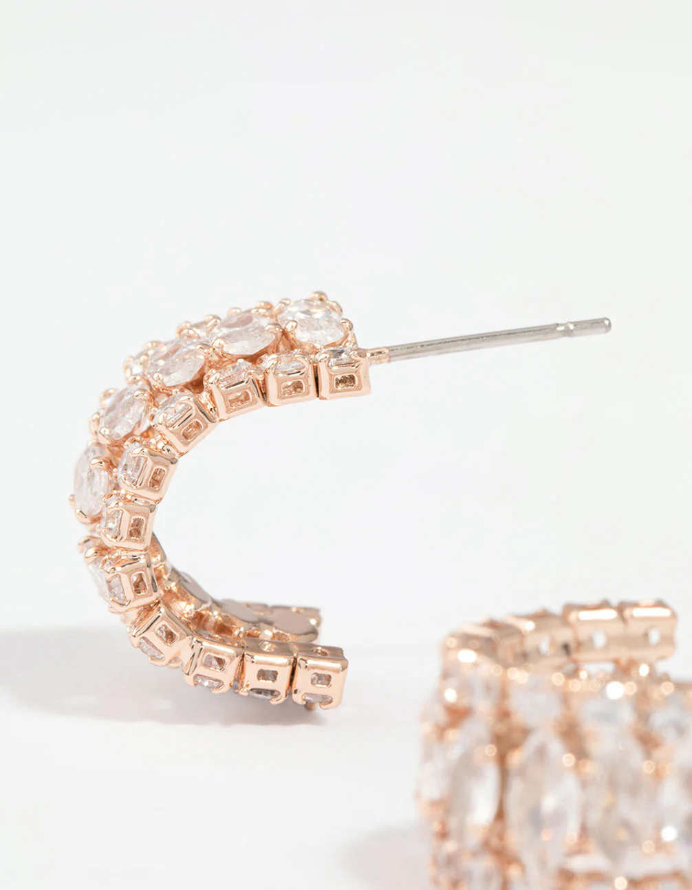 Rose Gold Plated Cubic Zirconia Medium Hoop Earrings - Image 4