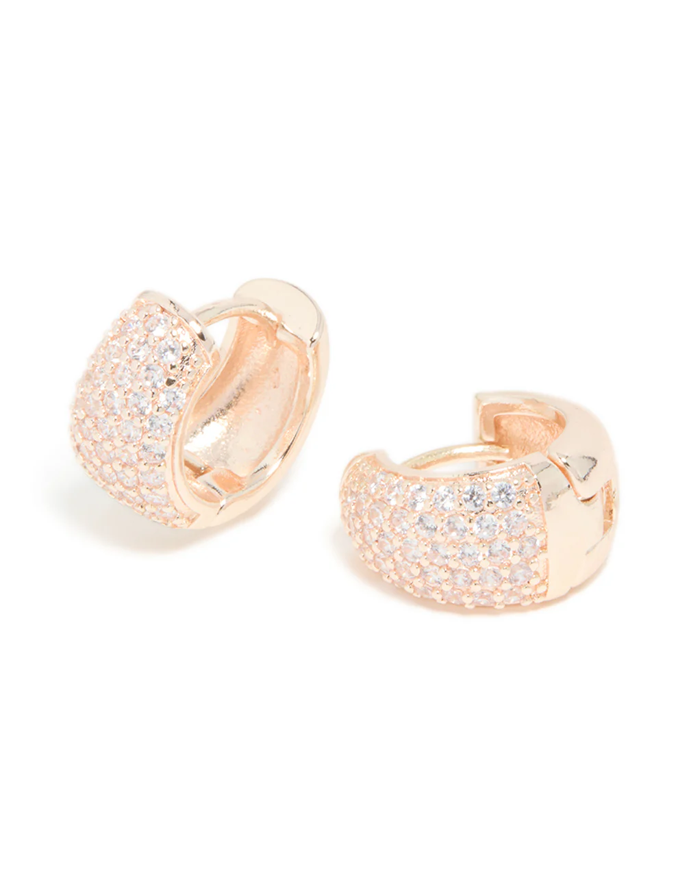 Rose Gold Plated Cubic Zirconia Pave Huggie Earrings - Image 2
