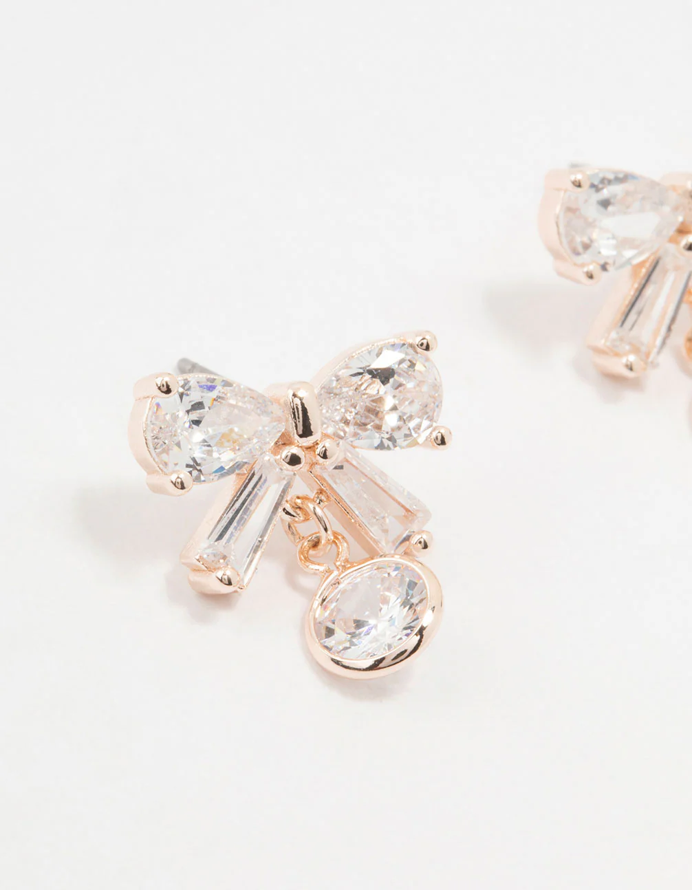 Rose Gold Plated Cubic Zirconia & Round Drop Earrings - Image 2