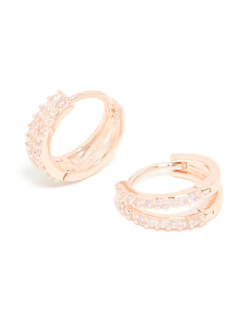 Rose Gold Plated Cubic Zirconia Split Huggie Earrings - Image 2