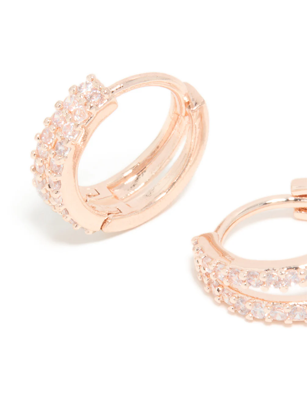 Rose Gold Plated Cubic Zirconia Split Huggie Earrings - Image 4