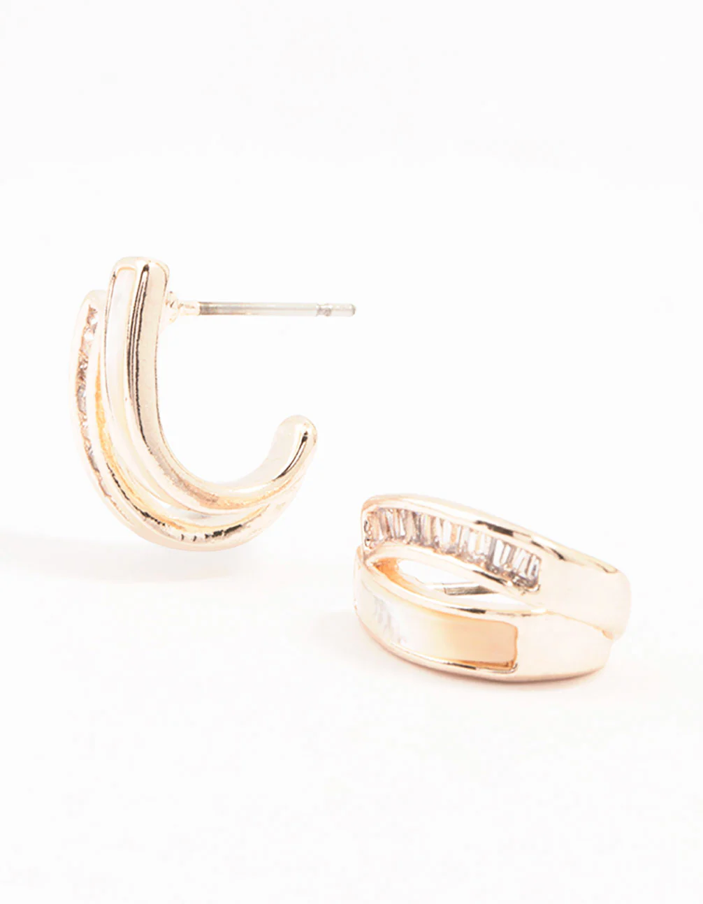 Rose Gold Plated Double Cubic Zirconia & Mother Of Pearl Jacket Earrings