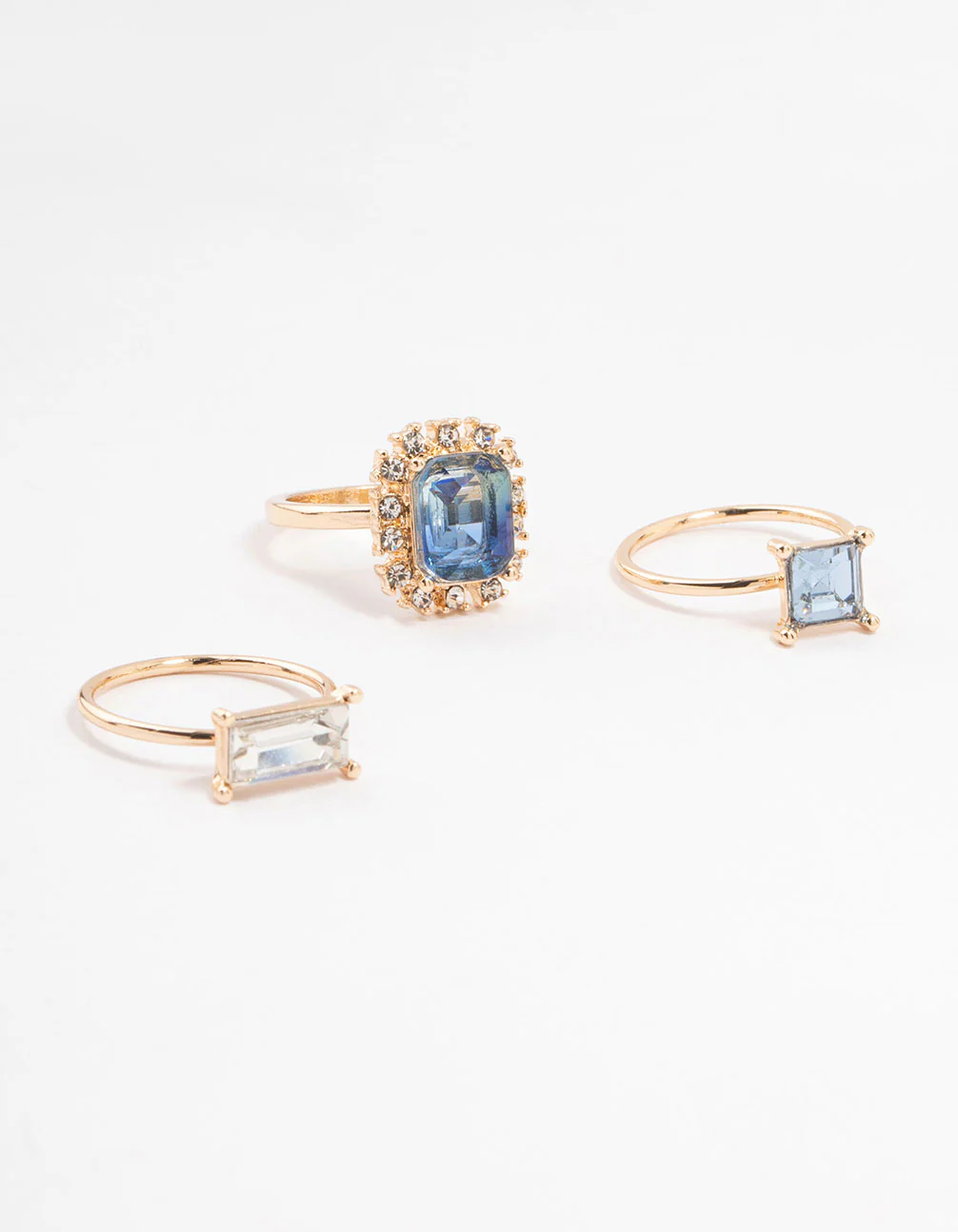 Rose Gold Framed Blue & Silver Diamante Rings 3-Pack