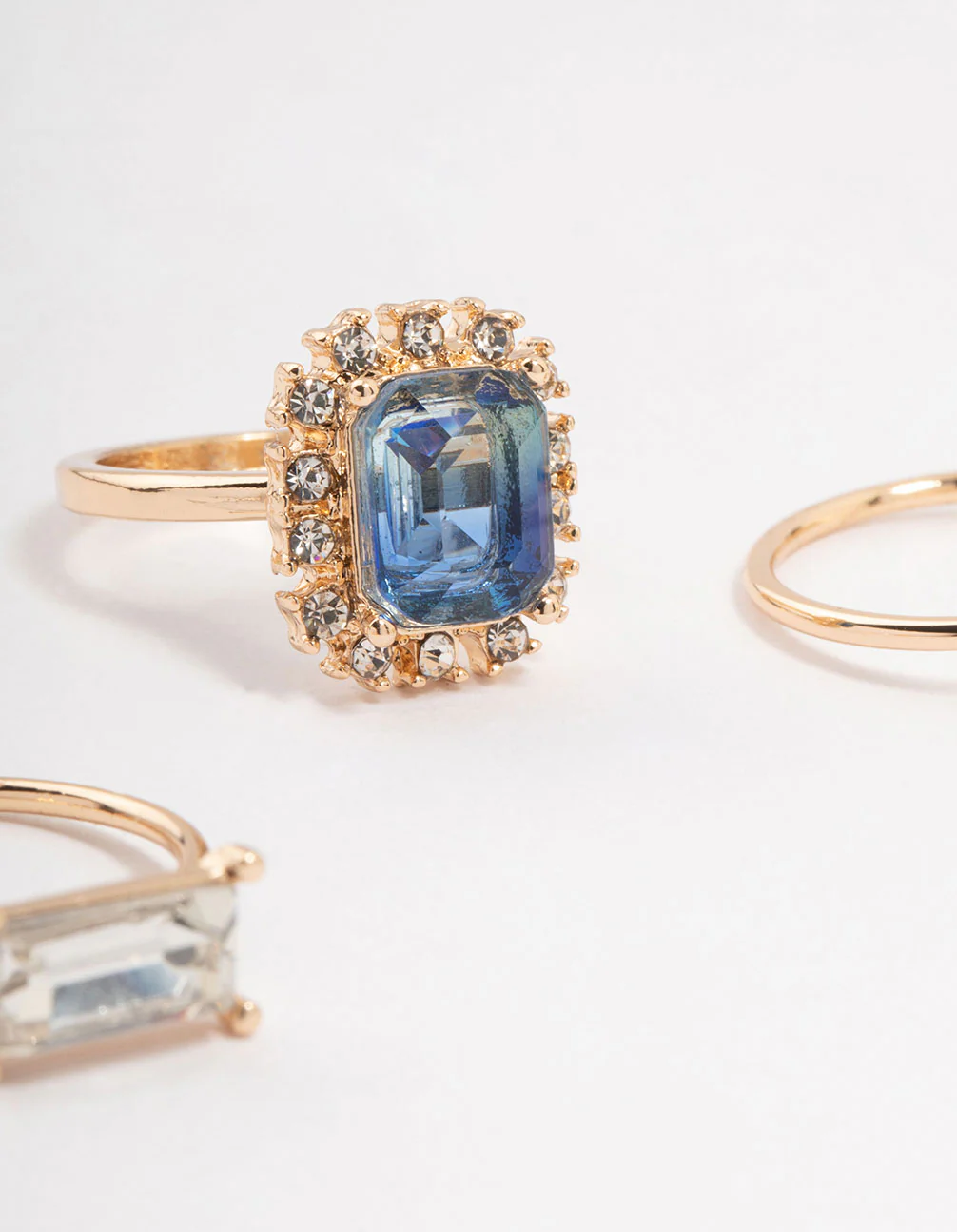 Rose Gold Framed Blue & Silver Diamante Rings 3-Pack - Image 3