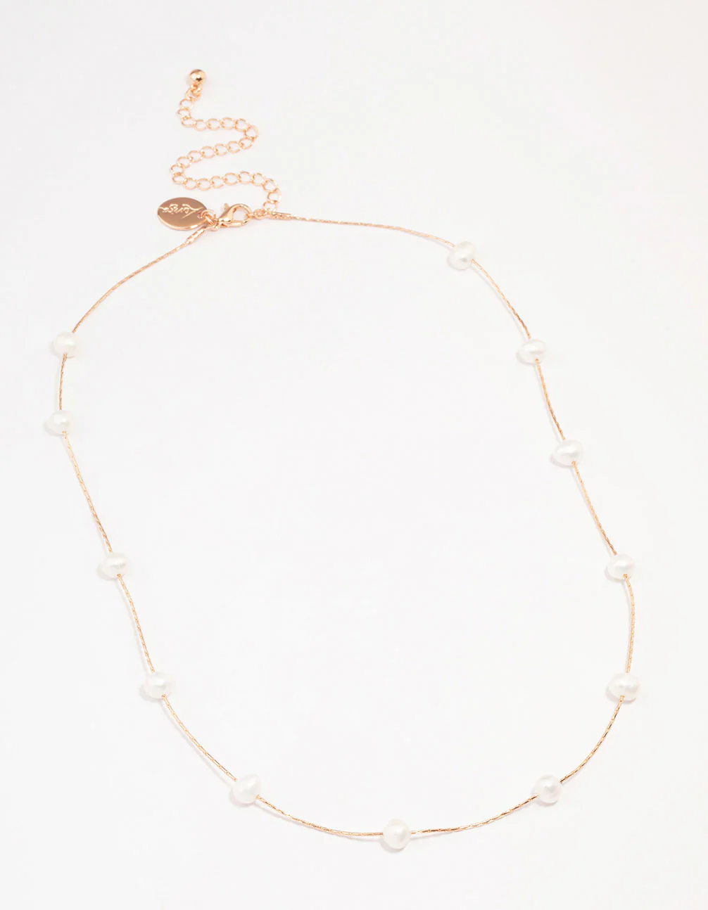 Rose Gold Plated Freshwater Pearl Dotted Fine Necklace - Image 2