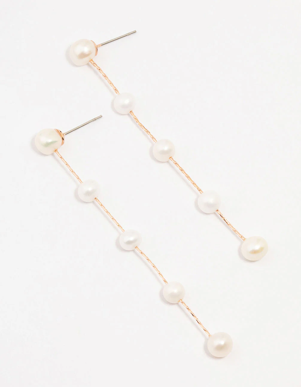 Rose Gold Plated Freshwater Pearl Long Drop Earrings