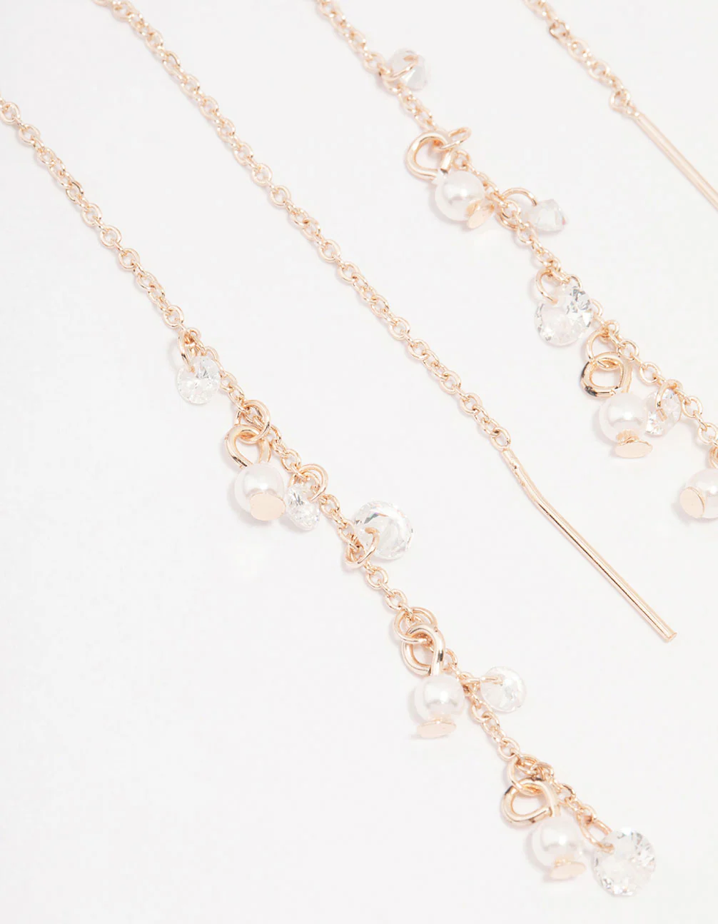 Rose Gold Plated Mini Pearl & Crystal Threader Drop Earrings - Image 2