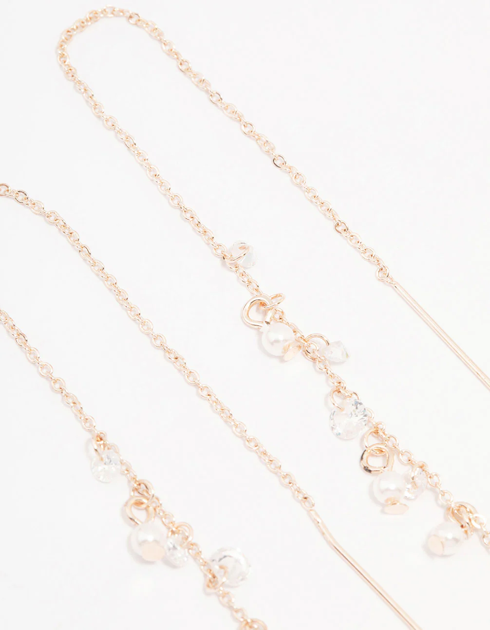 Rose Gold Plated Mini Pearl & Crystal Threader Drop Earrings - Image 3