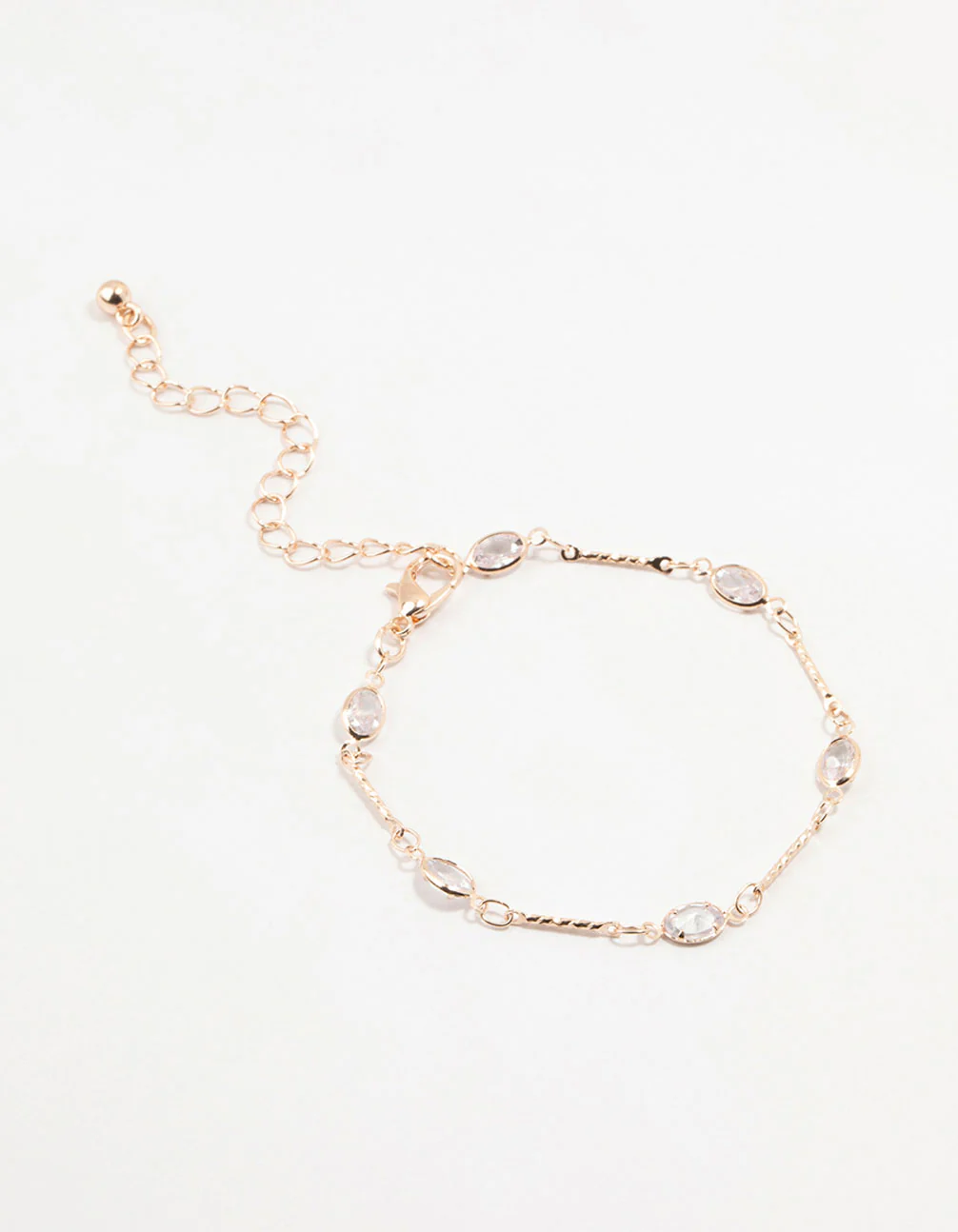 Rose Gold Plated Oval Cubic Zirconia Station Bracelet