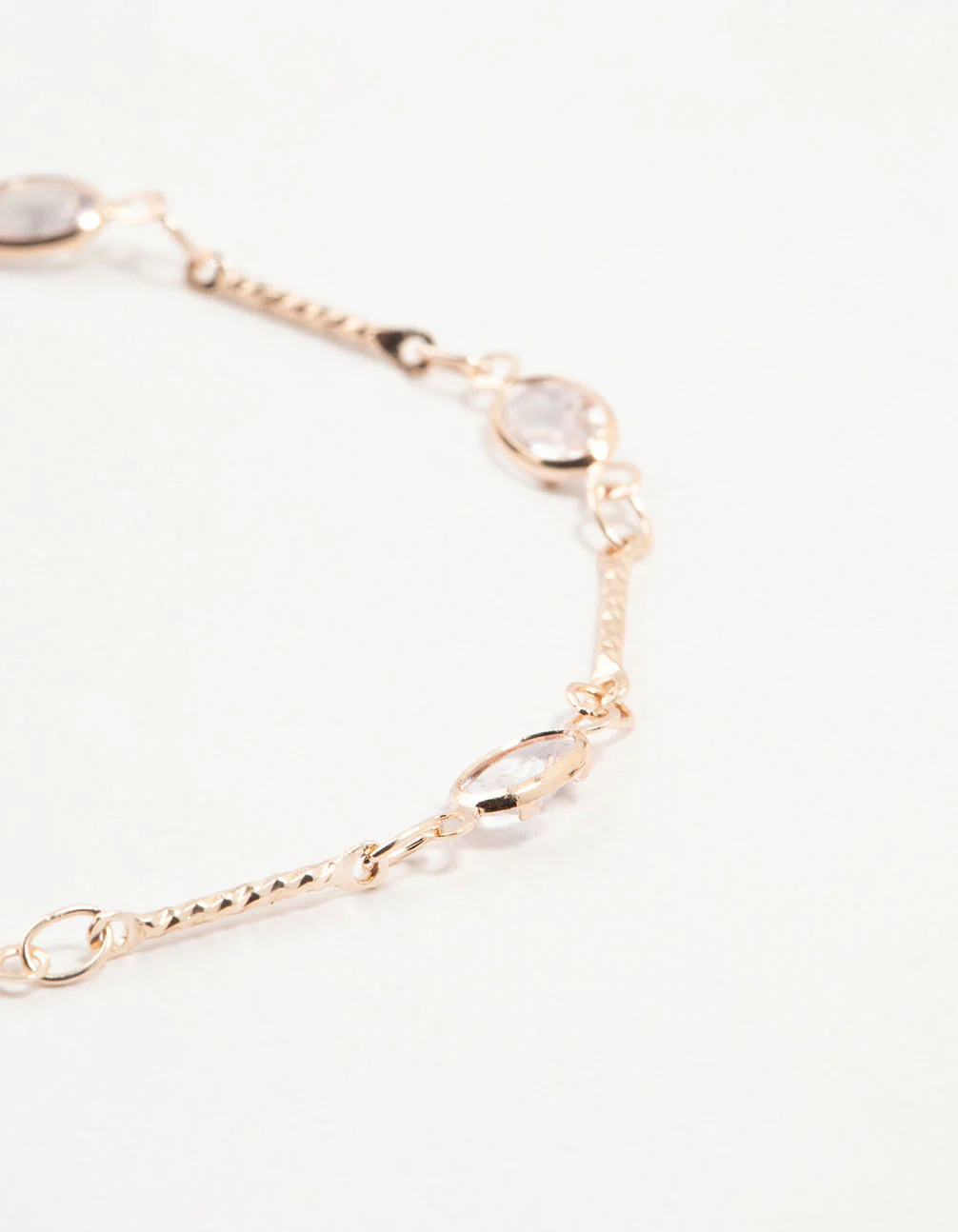 Rose Gold Plated Oval Cubic Zirconia Station Bracelet - Image 2