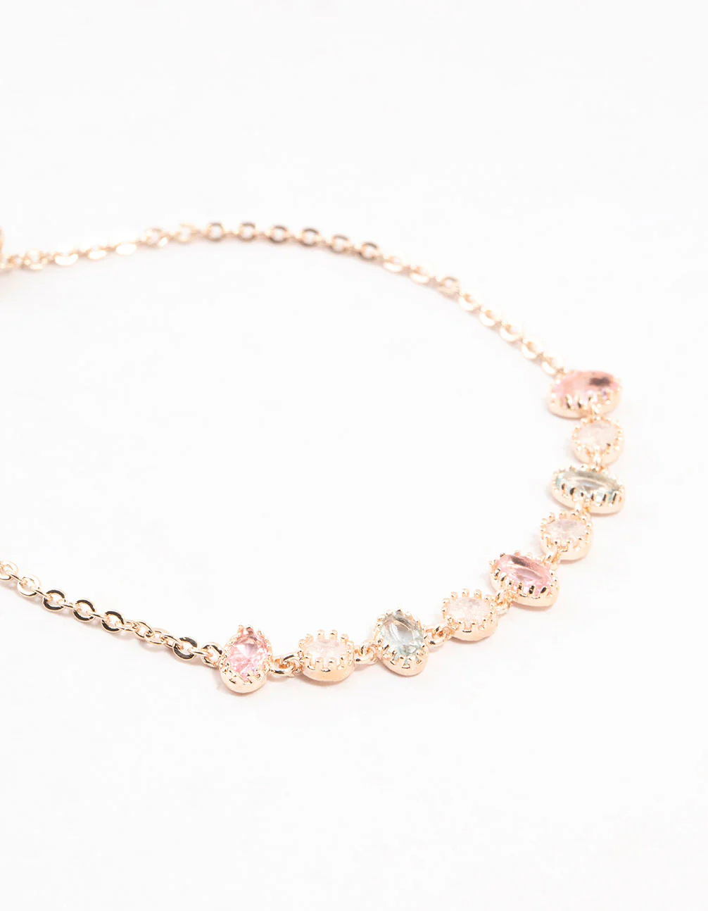 Rose Gold Plated Oval & Round Stone Bracelet - Image 2