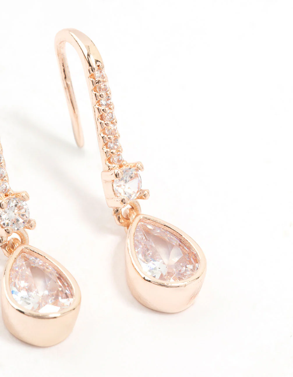 Rose Gold Plated Pave Hook Pear Drop Earrings - Image 3