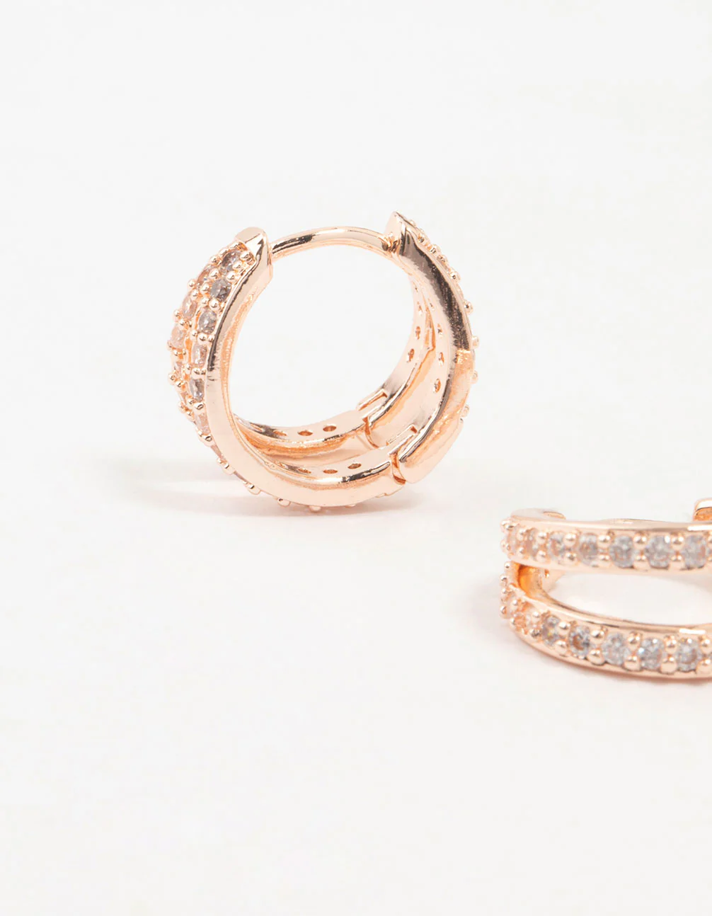 Rose Gold Plated Pave Mini Hoop Earrings - Image 2