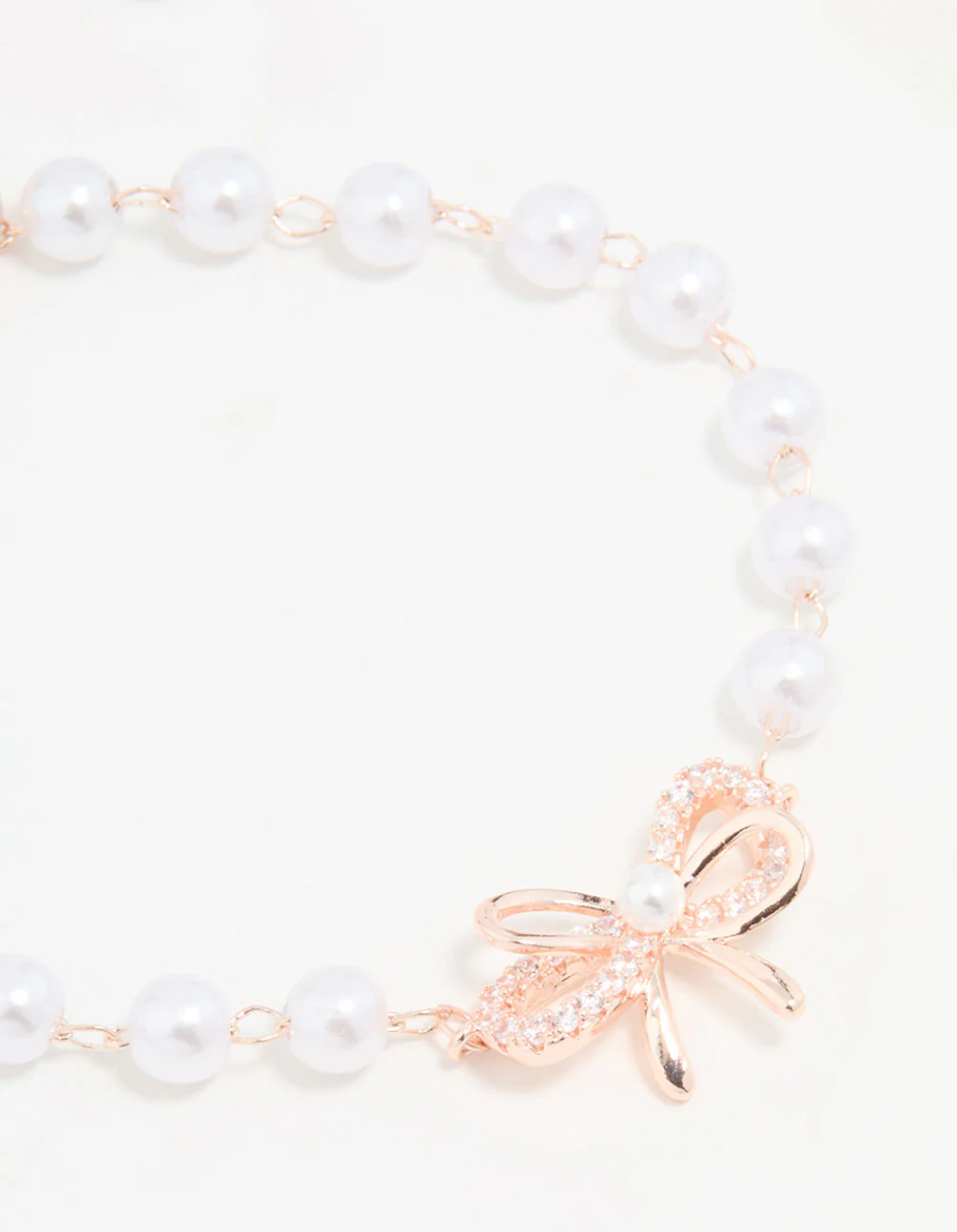 Rose Gold Plated Pearl Double Bow Bracelet - Image 2