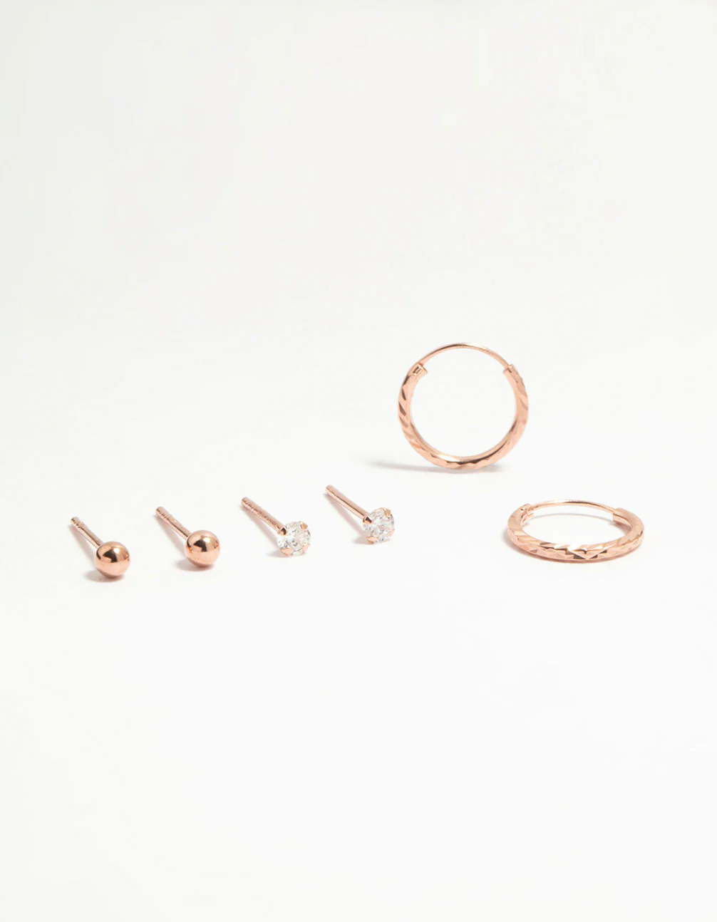 Rose Gold Plated Sterling Silver Ball & Diamante Earrings 3-Pack
