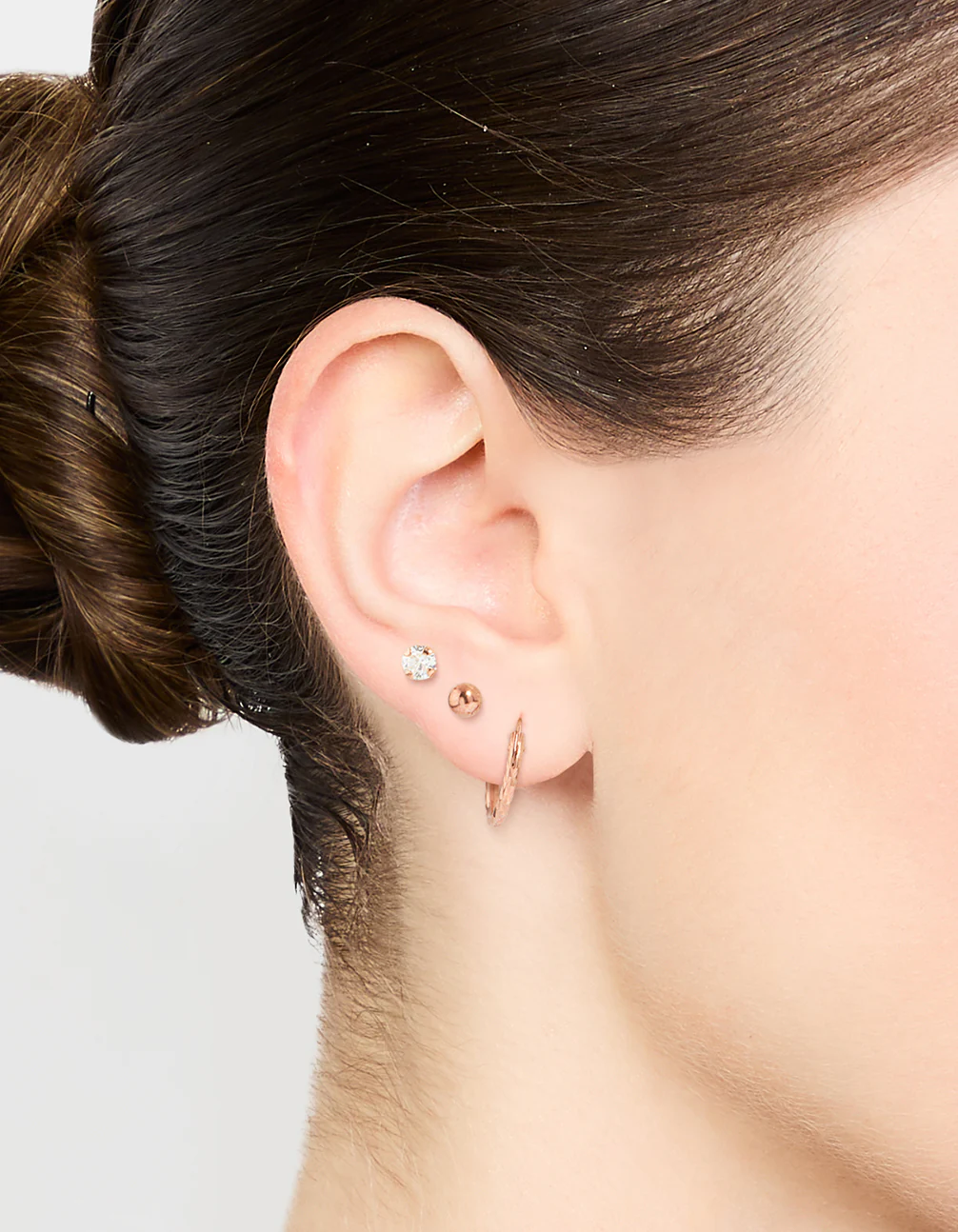 Rose Gold Plated Sterling Silver Ball & Diamante Earrings 3-Pack - Image 2