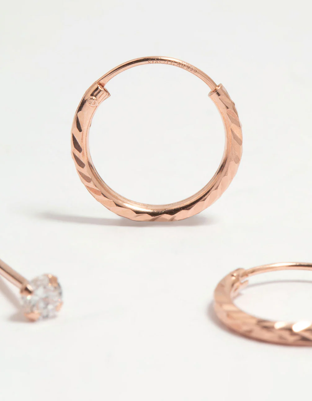 Rose Gold Plated Sterling Silver Ball & Diamante Earrings 3-Pack - Image 4