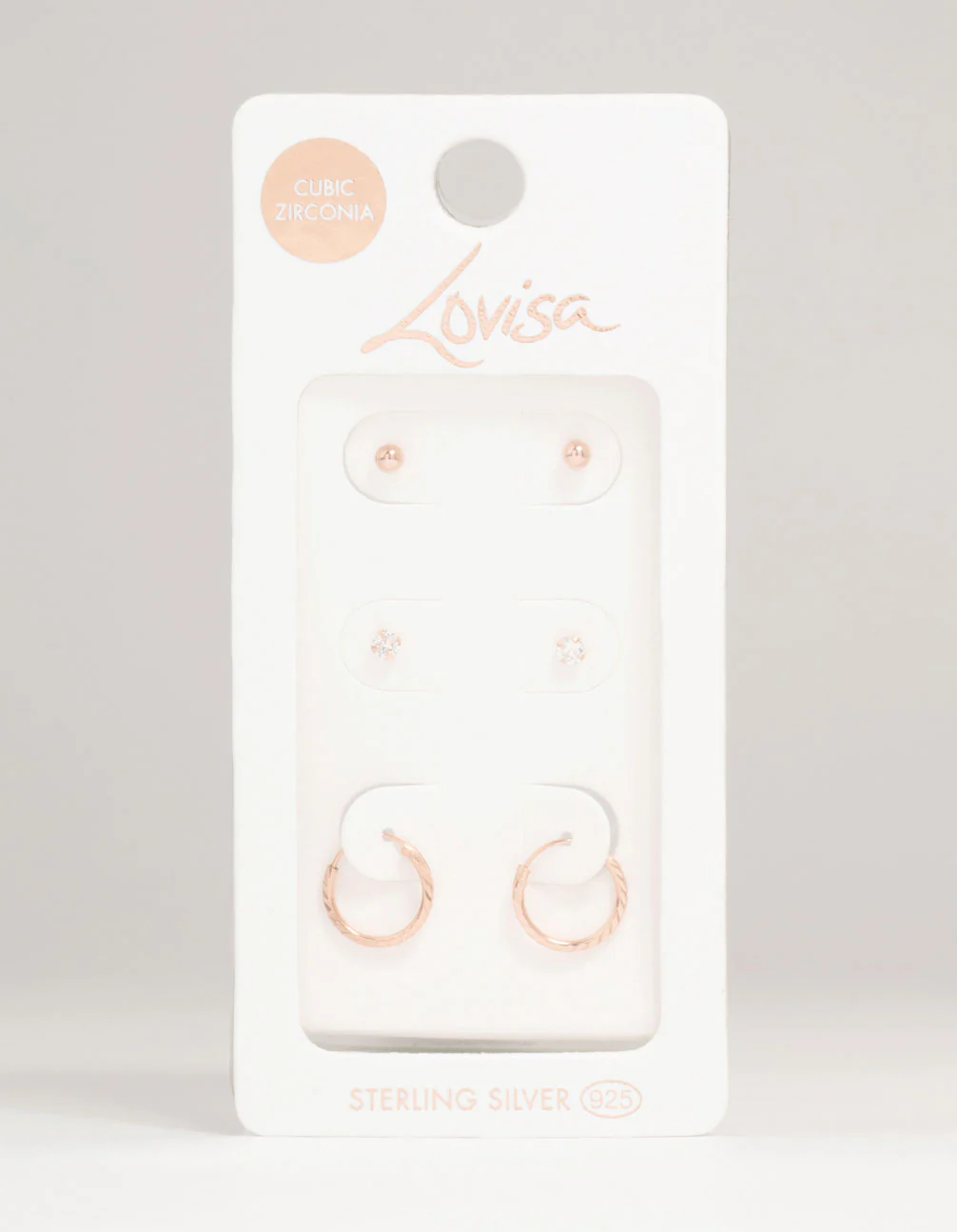 Rose Gold Plated Sterling Silver Ball & Diamante Earrings 3-Pack - Image 5