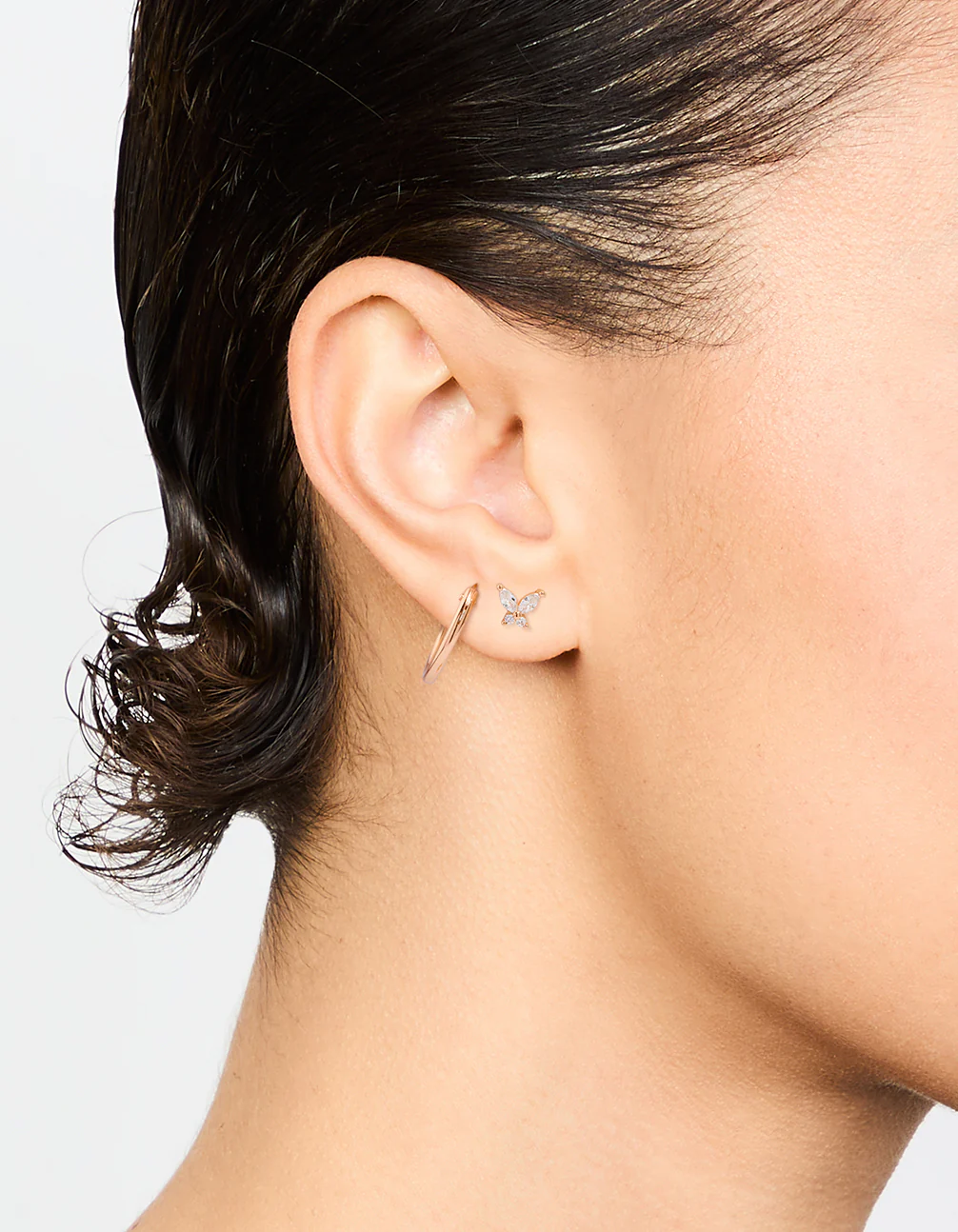 Rose Gold Plated Sterling Silver Butterfly Studs & Hoop Earrings 2-Pack - Image 2