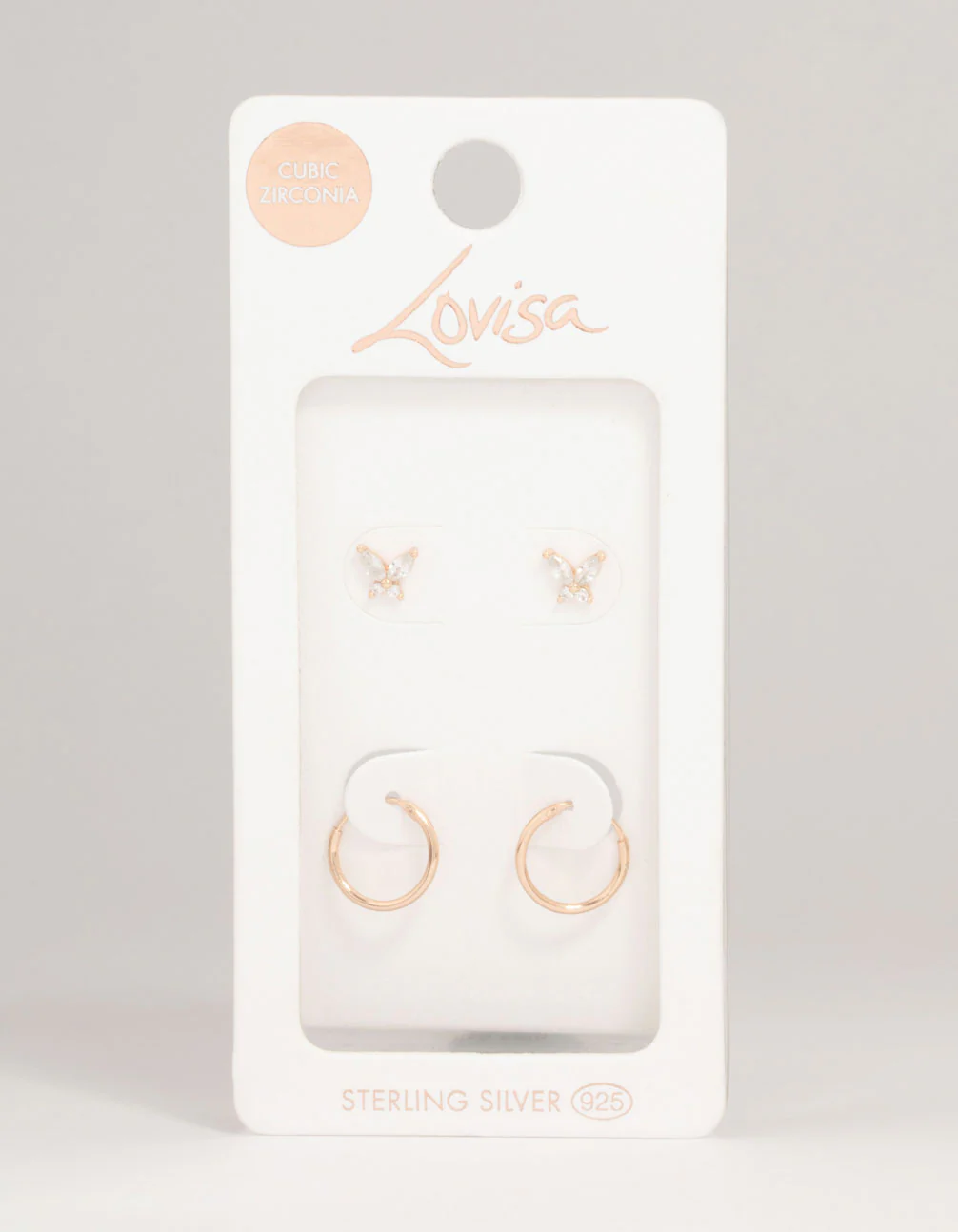 Rose Gold Plated Sterling Silver Butterfly Studs & Hoop Earrings 2-Pack - Image 5