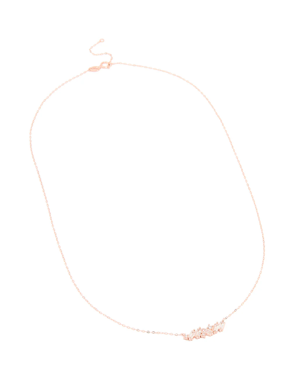 Rose Gold Plated Sterling Silver Cubic Zirconia Baguette Bar Necklace - Image 2
