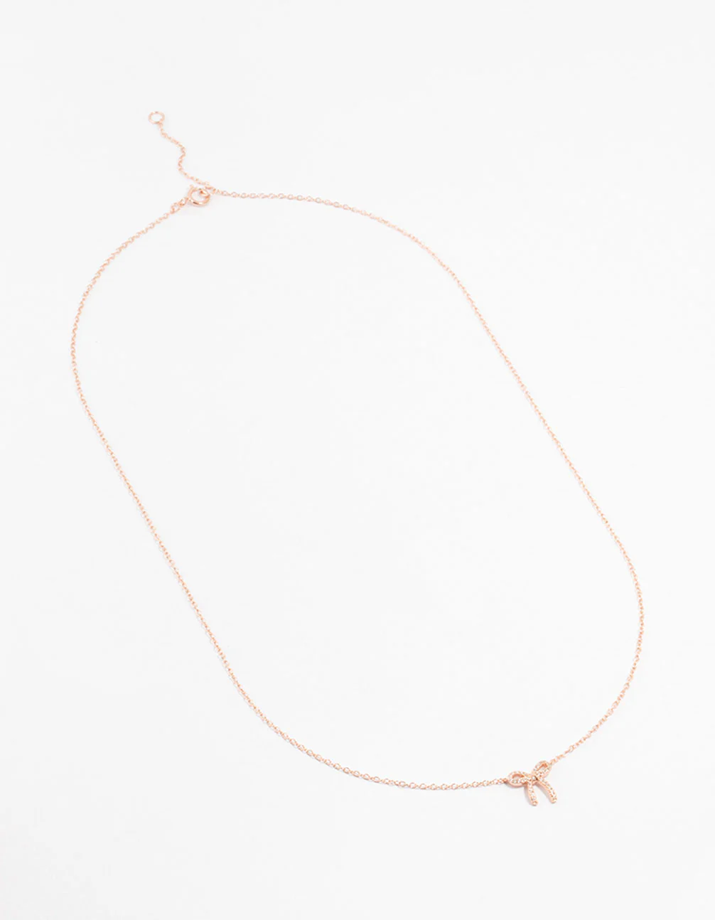 Rose Gold Plated Sterling Silver Cubic Zirconia Bow Necklace - Image 2