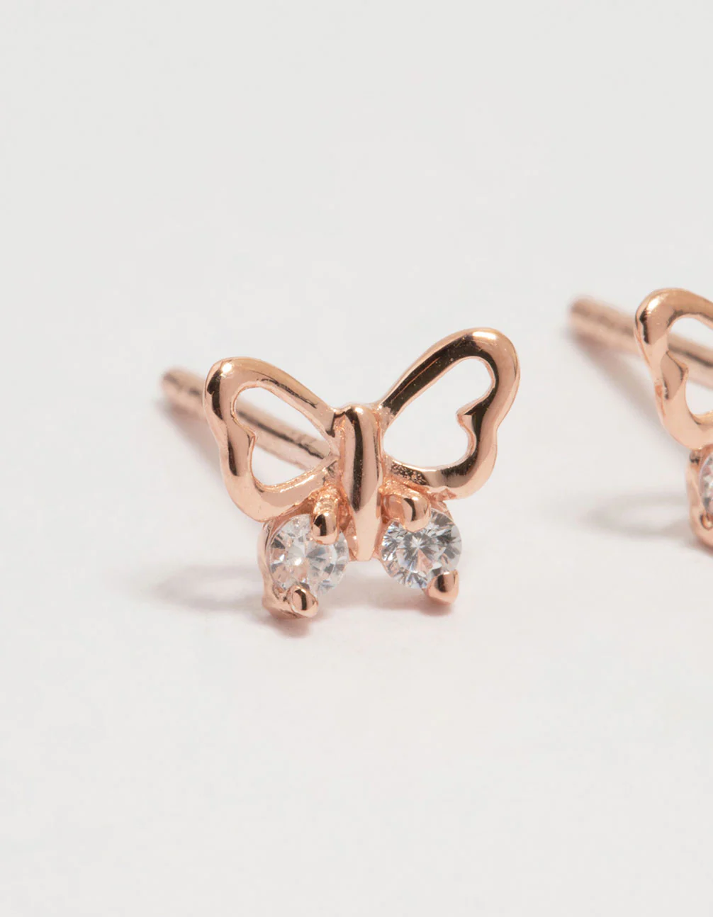Rose Gold Plated Sterling Silver Cubic Zirconia Butterfly Stud Earrings - Image 4