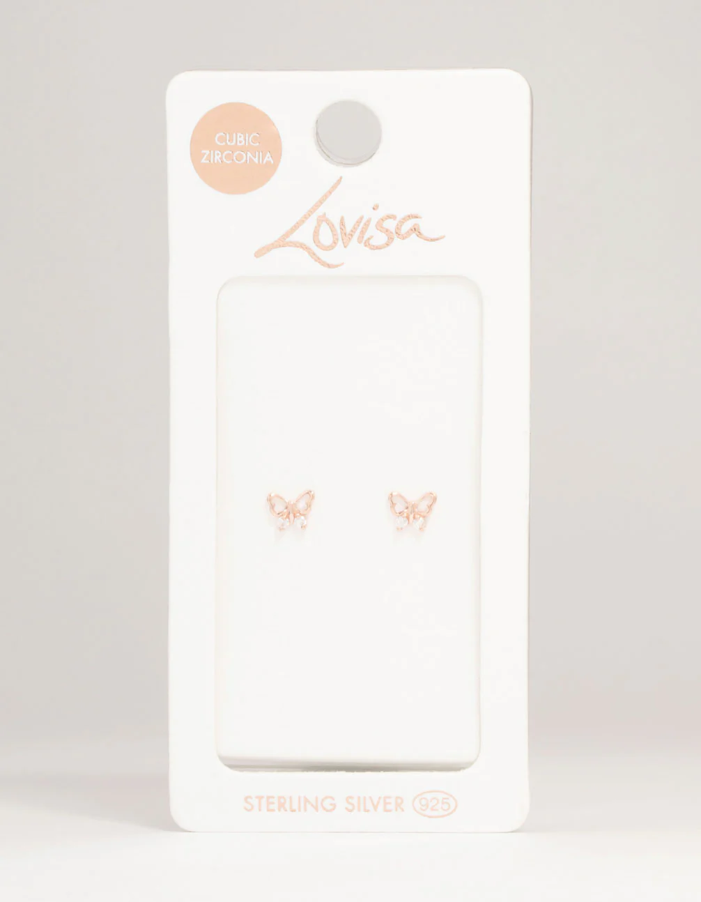 Rose Gold Plated Sterling Silver Cubic Zirconia Butterfly Stud Earrings - Image 5