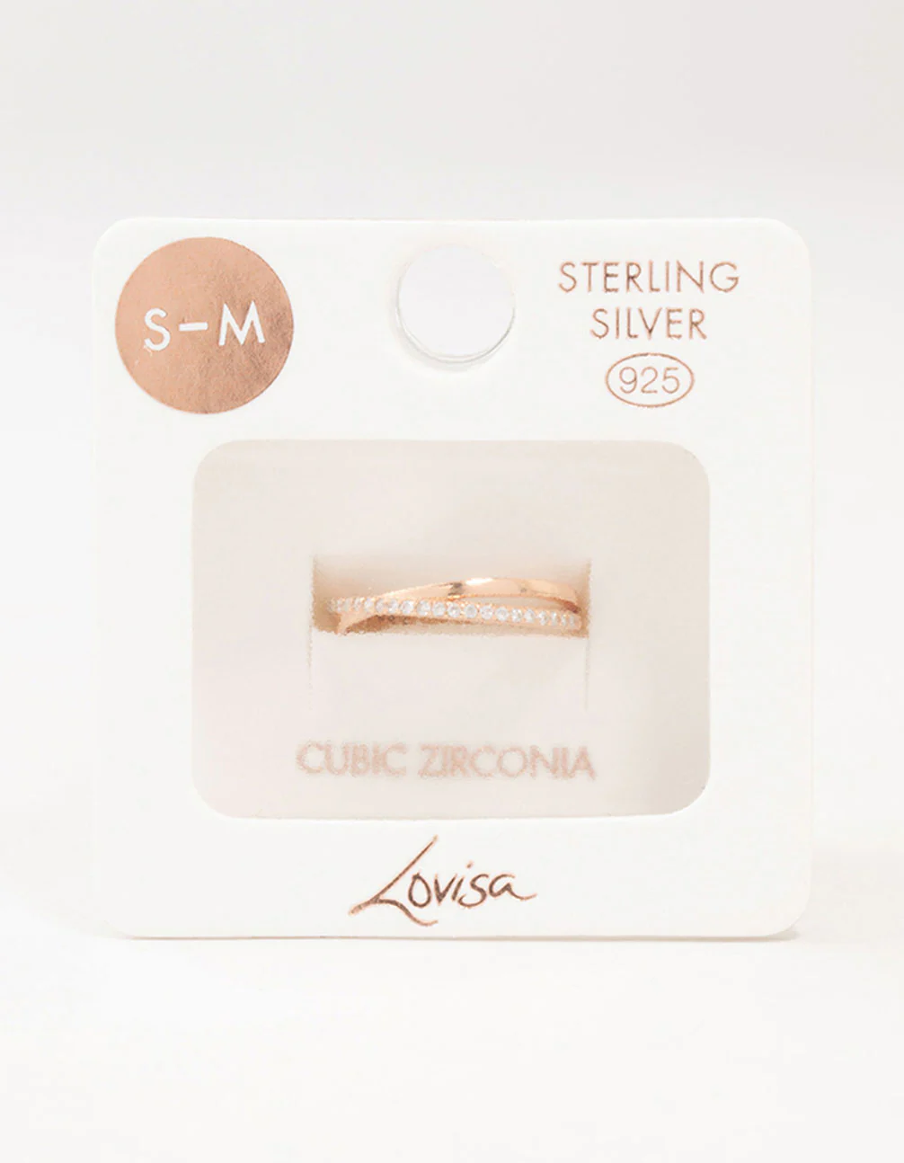 Rose Gold Plated Sterling Silver Cubic Zirconia Crossover Ring - Image 3