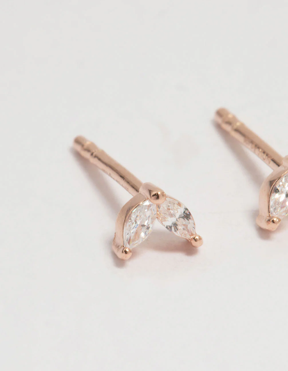Rose Gold Plated Sterling Silver Cubic Zirconia Dolphin Tail Stud Earrings - Image 4