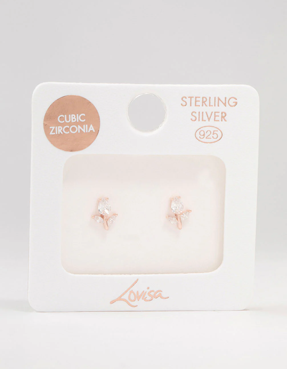 Rose Gold Plated Sterling Silver Cubic Zirconia Flower Stem Stud Earrings - Image 3