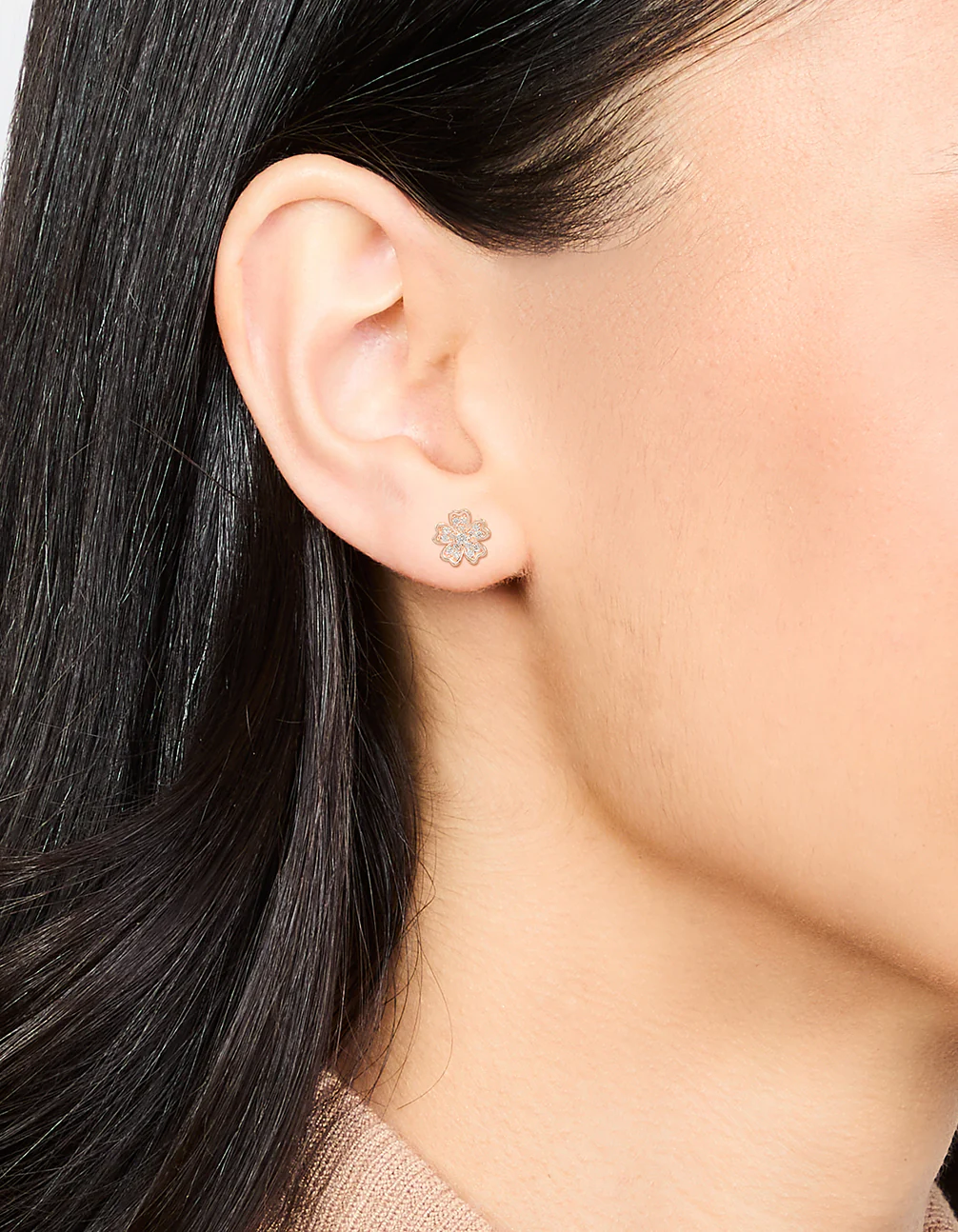 Rose Gold Plated Sterling Silver Cubic Zirconia Flower Stud Earrings