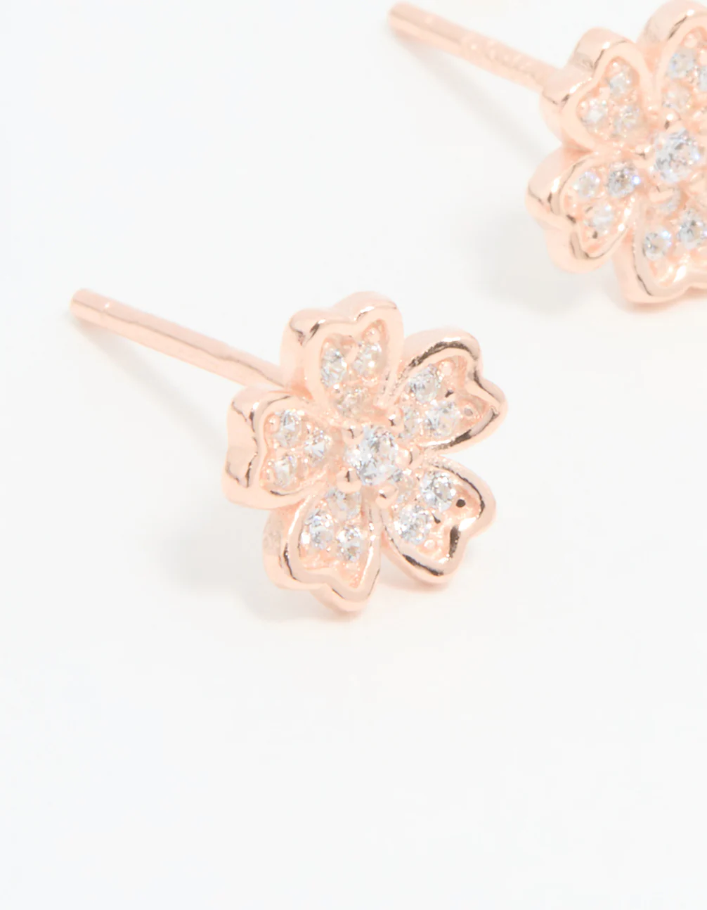Rose Gold Plated Sterling Silver Cubic Zirconia Flower Stud Earrings - Image 4