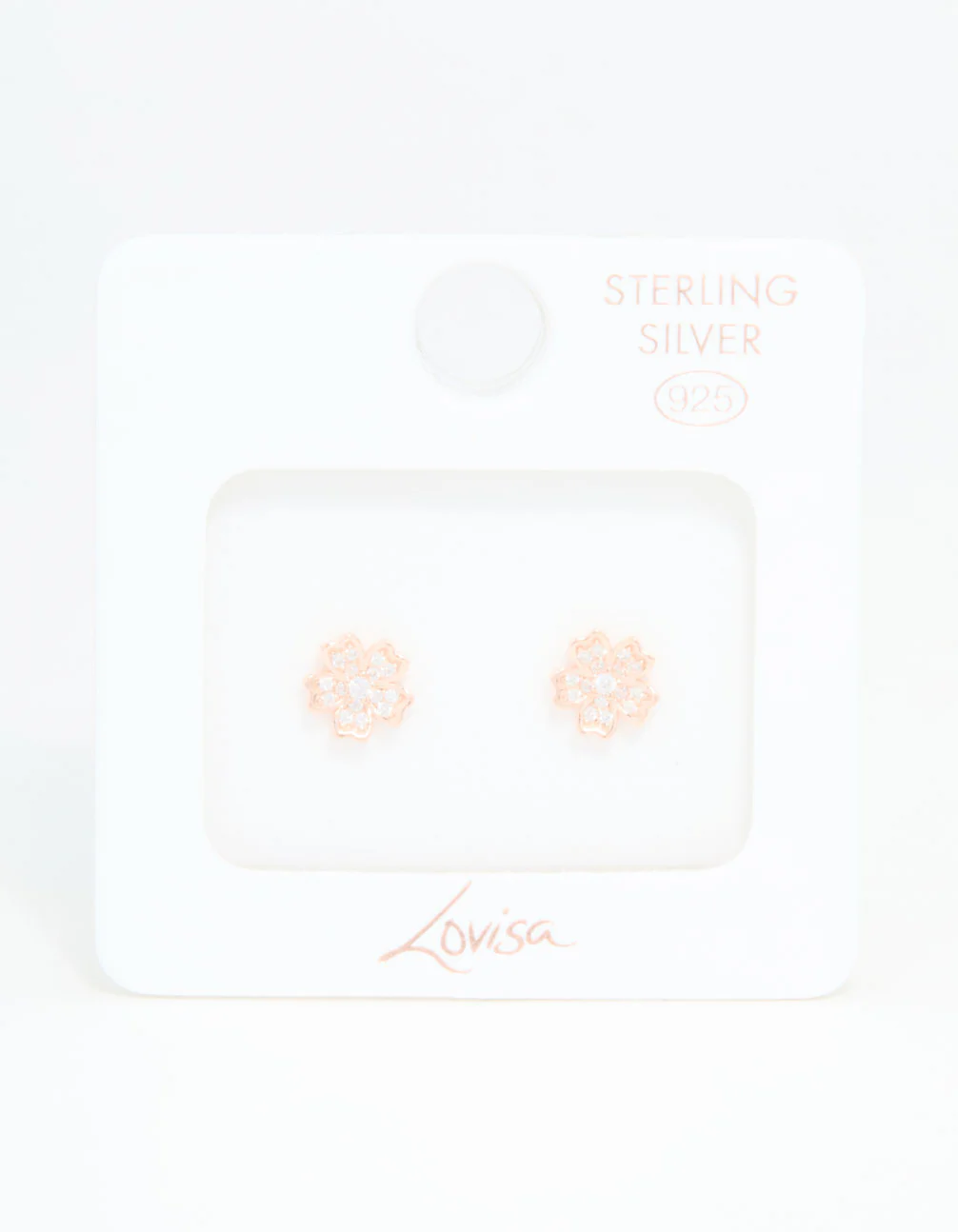 Rose Gold Plated Sterling Silver Cubic Zirconia Flower Stud Earrings - Image 5